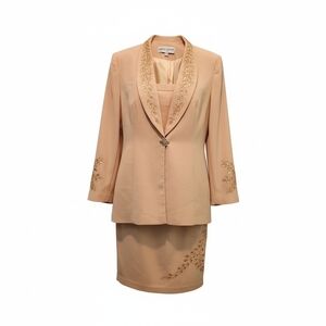 Vtg Maxene Couture 2 Pc Suit Top Maxi Skirt / Beaded Embroidered Accent Sz 18